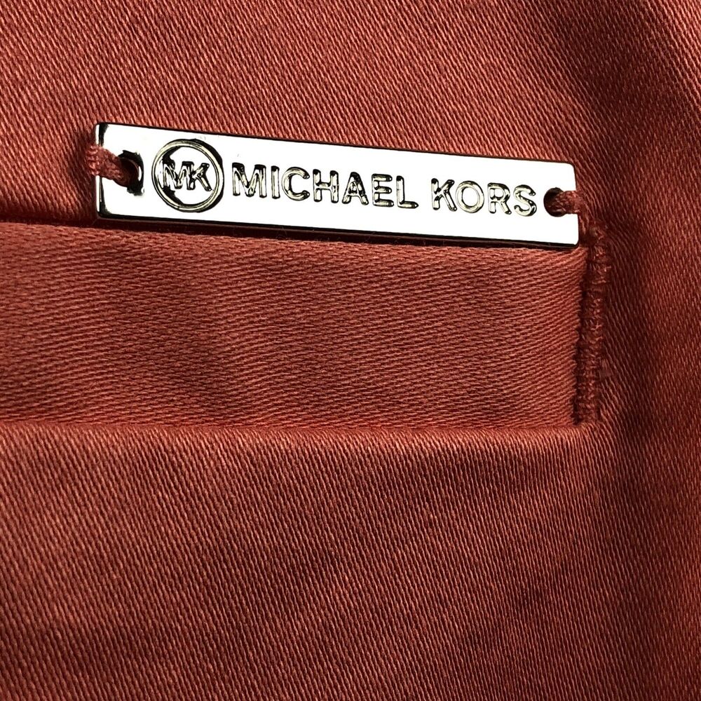 Michael Kors Chino Pants Women 10 Peach Stretch Cotton Trouser Pockets Logo - Picture 5 of 12